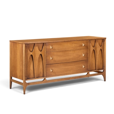  Broyhill Brasilia Broyhill Brasilia Mid Century Walnut and Brass 66 Inch Credenza