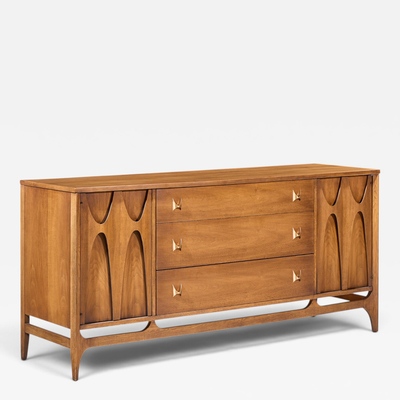  Broyhill Brasilia Broyhill Brasilia Mid Century Walnut and Brass 66 Inch Credenza