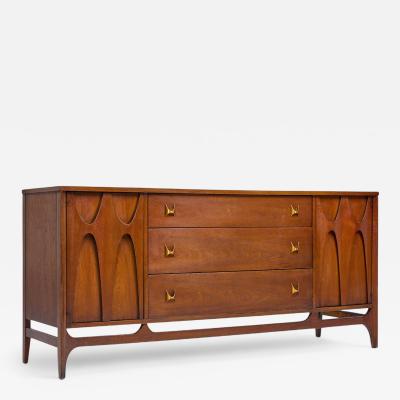  Broyhill Brasilia Broyhill Brasilia Mid Century Walnut and Brass 66 inch Credenza