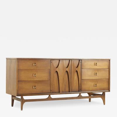  Broyhill Brasilia Broyhill Brasilia Mid Century Walnut and Brass 9 Drawer Lowboy Dresser