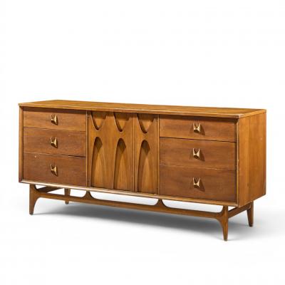  Broyhill Brasilia Broyhill Brasilia Mid Century Walnut and Brass 9 Drawer Lowboy Dresser