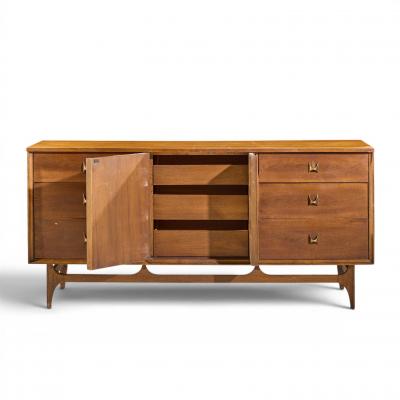  Broyhill Brasilia Broyhill Brasilia Mid Century Walnut and Brass 9 Drawer Lowboy Dresser