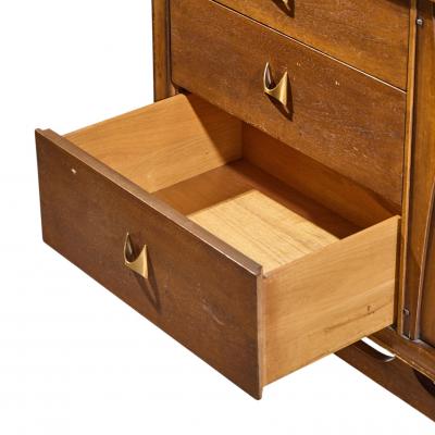 Broyhill Brasilia Broyhill Brasilia Mid Century Walnut and Brass 9 Drawer Lowboy Dresser