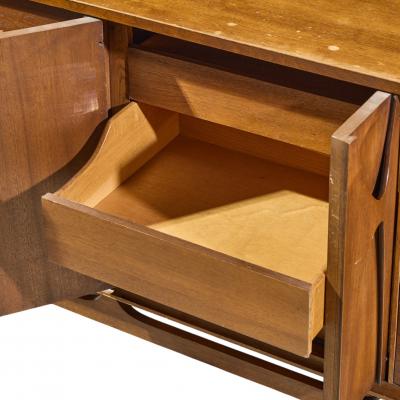 Broyhill Brasilia Broyhill Brasilia Mid Century Walnut and Brass 9 Drawer Lowboy Dresser