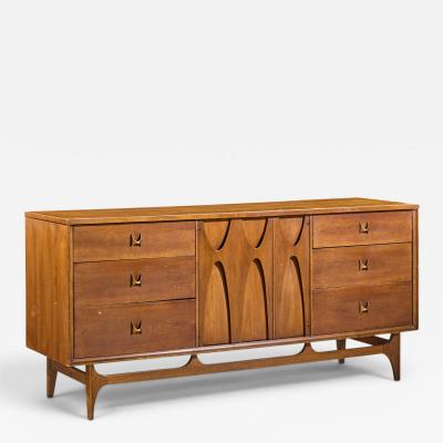  Broyhill Brasilia Broyhill Brasilia Mid Century Walnut and Brass 9 Drawer Lowboy Dresser
