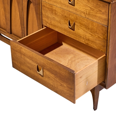  Broyhill Brasilia Broyhill Brasilia Mid Century Walnut and Brass 9 Drawer Lowboy Dresser