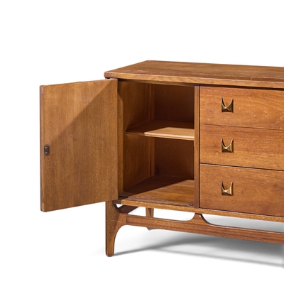  Broyhill Brasilia Broyhill Brasilia Mid Century Walnut and Brass Credenza