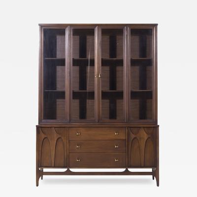  Broyhill Brasilia Broyhill Brasilia Mid Century Walnut and Brass Credenza and Hutch
