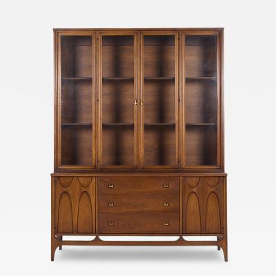  Broyhill Brasilia Broyhill Brasilia Mid Century Walnut and Brass Credenza and Hutch