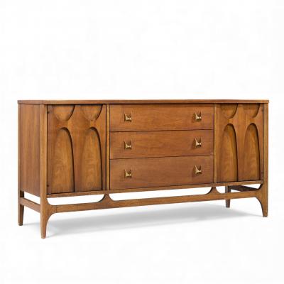  Broyhill Brasilia Broyhill Brasilia Mid Century Walnut and Brass Credenza and Hutch