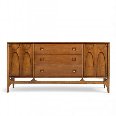  Broyhill Brasilia Broyhill Brasilia Mid Century Walnut and Brass Credenza and Hutch