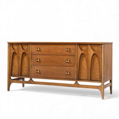  Broyhill Brasilia Broyhill Brasilia Mid Century Walnut and Brass Credenza and Hutch