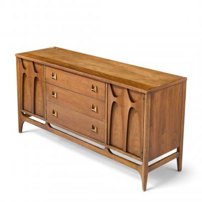  Broyhill Brasilia Broyhill Brasilia Mid Century Walnut and Brass Credenza and Hutch
