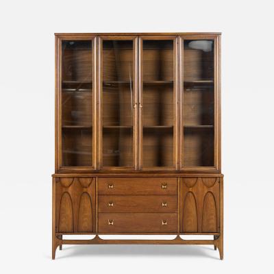  Broyhill Brasilia Broyhill Brasilia Mid Century Walnut and Brass Credenza and Hutch