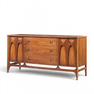 Broyhill Brasilia Broyhill Brasilia Mid Century Walnut and Brass Credenza and Hutch