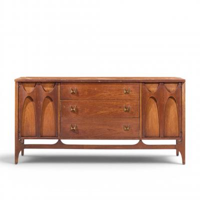  Broyhill Brasilia Broyhill Brasilia Mid Century Walnut and Brass Credenza and Hutch