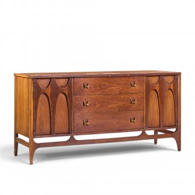  Broyhill Brasilia Broyhill Brasilia Mid Century Walnut and Brass Credenza and Hutch