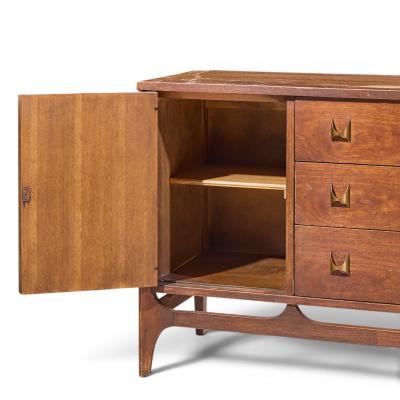 Broyhill Brasilia Broyhill Brasilia Mid Century Walnut and Brass Credenza and Hutch