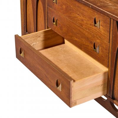  Broyhill Brasilia Broyhill Brasilia Mid Century Walnut and Brass Credenza and Hutch
