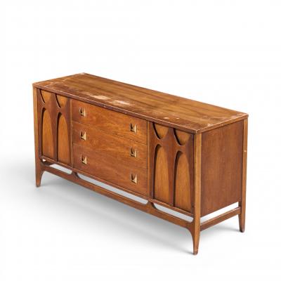  Broyhill Brasilia Broyhill Brasilia Mid Century Walnut and Brass Credenza and Hutch
