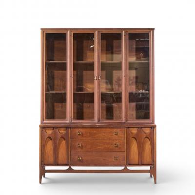  Broyhill Brasilia Broyhill Brasilia Mid Century Walnut and Brass Credenza and Hutch