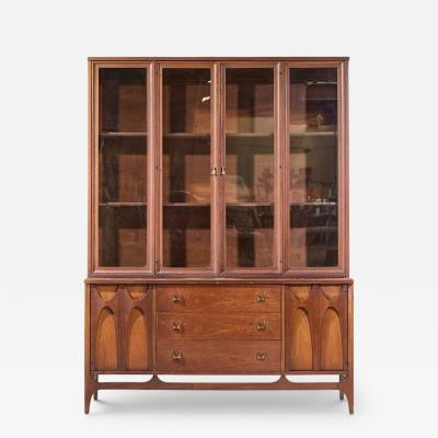  Broyhill Brasilia Broyhill Brasilia Mid Century Walnut and Brass Credenza and Hutch