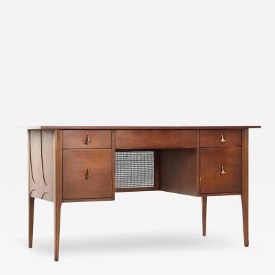  Broyhill Brasilia Broyhill Brasilia Mid Century Walnut and Brass Desk