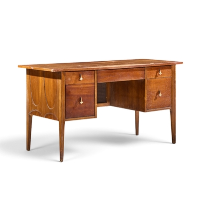  Broyhill Brasilia Broyhill Brasilia Mid Century Walnut and Brass Desk