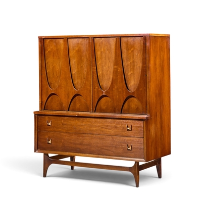  Broyhill Brasilia Broyhill Brasilia Mid Century Walnut and Brass Gentleman Chest Highboy Dresser