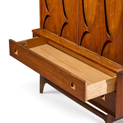  Broyhill Brasilia Broyhill Brasilia Mid Century Walnut and Brass Gentleman Chest Highboy Dresser