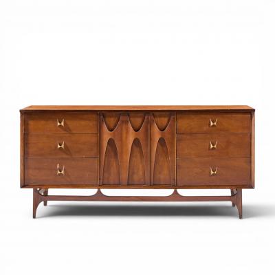  Broyhill Brasilia Broyhill Brasilia Mid Century Walnut and Brass Lowboy 9 Drawer Dresser