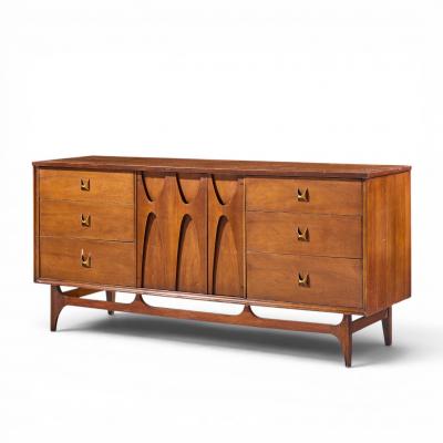  Broyhill Brasilia Broyhill Brasilia Mid Century Walnut and Brass Lowboy 9 Drawer Dresser