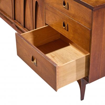  Broyhill Brasilia Broyhill Brasilia Mid Century Walnut and Brass Lowboy 9 Drawer Dresser