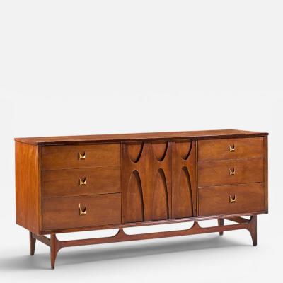  Broyhill Brasilia Broyhill Brasilia Mid Century Walnut and Brass Lowboy 9 Drawer Dresser
