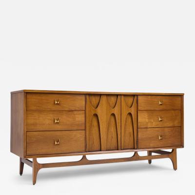  Broyhill Brasilia Broyhill Brasilia Mid Century Walnut and Brass Lowboy Dresser