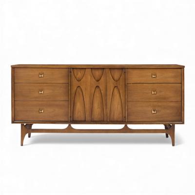  Broyhill Brasilia Broyhill Brasilia Mid Century Walnut and Brass Lowboy Dresser