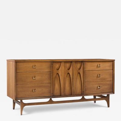  Broyhill Brasilia Broyhill Brasilia Mid Century Walnut and Brass Lowboy Dresser
