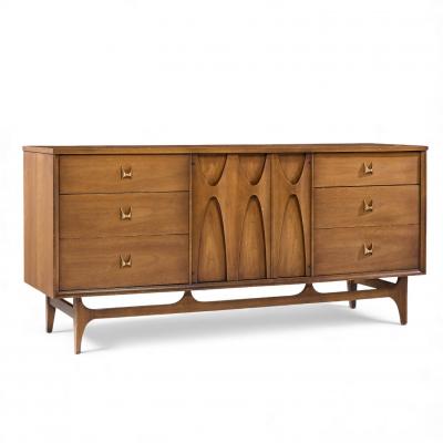  Broyhill Brasilia Broyhill Brasilia Mid Century Walnut and Brass Lowboy Dresser