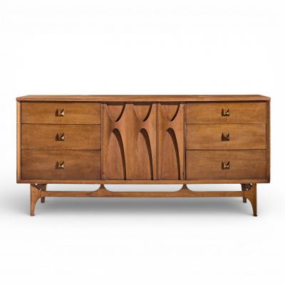  Broyhill Brasilia Broyhill Brasilia Mid Century Walnut and Brass Lowboy Dresser