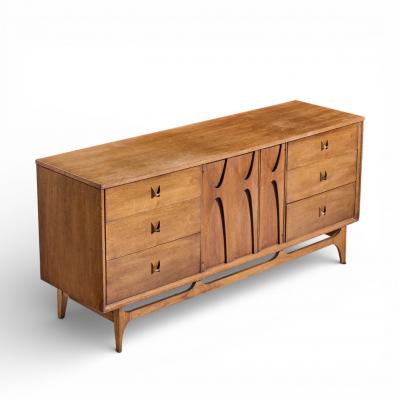  Broyhill Brasilia Broyhill Brasilia Mid Century Walnut and Brass Lowboy Dresser