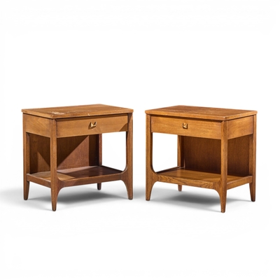  Broyhill Brasilia Broyhill Brasilia Mid Century Walnut and Brass Nightstands Pair