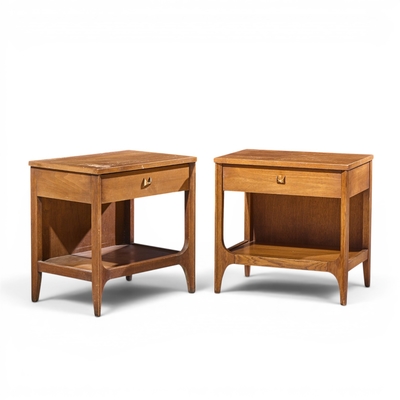  Broyhill Brasilia Broyhill Brasilia Mid Century Walnut and Brass Nightstands Pair