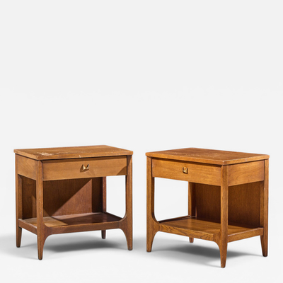 Broyhill Brasilia Broyhill Brasilia Mid Century Walnut and Brass Nightstands Pair