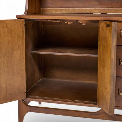  Broyhill Brasilia Broyhill Brasilia Mid Century Walnut and Brass Offset Credenza and Hutch