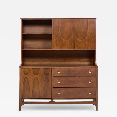 Broyhill Brasilia Broyhill Brasilia Mid Century Walnut and Brass Offset Credenza and Hutch