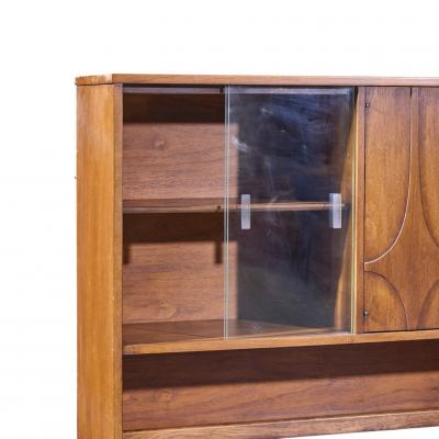  Broyhill Brasilia Broyhill Brasilia Mid Century Walnut and Brass Offset Credenza and Hutch