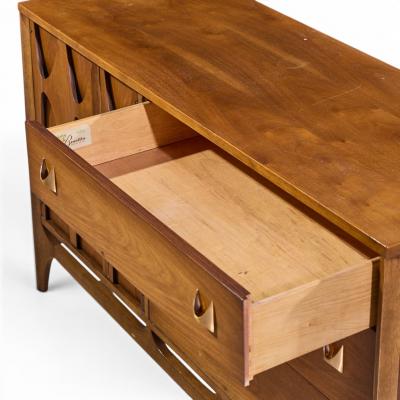 Broyhill Brasilia Broyhill Brasilia Mid Century Walnut and Brass Offset Credenza and Hutch