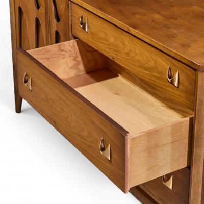  Broyhill Brasilia Broyhill Brasilia Mid Century Walnut and Brass Offset Credenza and Hutch