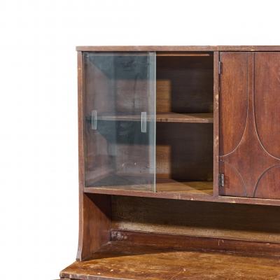  Broyhill Brasilia Broyhill Brasilia Mid Century Walnut and Brass Offset Credenza and Hutch
