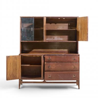  Broyhill Brasilia Broyhill Brasilia Mid Century Walnut and Brass Offset Credenza and Hutch